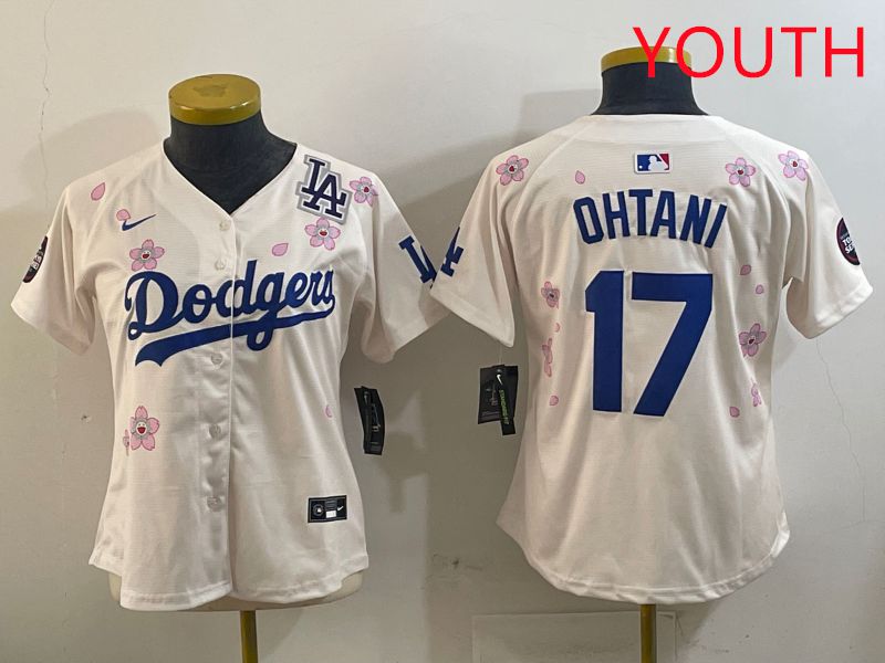 Youth Los Angeles Dodgers #17 Ohtani Cream Sakura Edition 2025 Nike MLB Jersey style 5->youth mlb jersey->Youth Jersey
